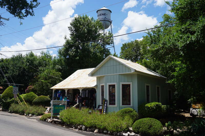 The Gruene Haus and the water tower in the Gruene district in New Braunfels, Texas (United States).