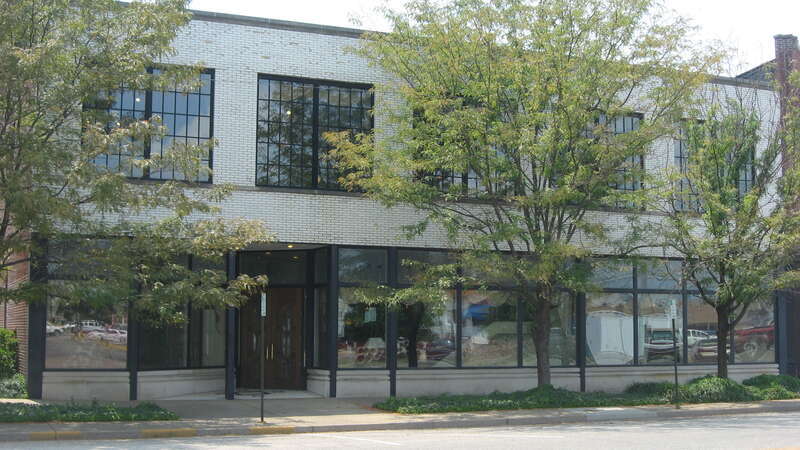 Front of the Huber Motor Sales Building, located at 215-219 SE. Fourth Street in Evansville, Indiana, United States.  Built in 1916, it is listed on the National Register of Historic Places.