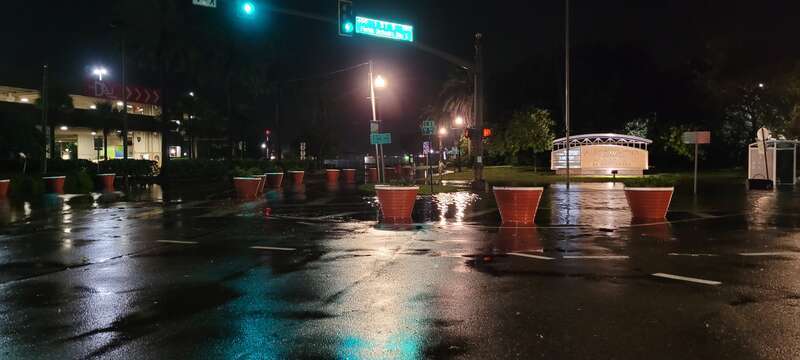 Storm surge near downtown Saint Petersburg, Florida from Hurricane Idalia. The