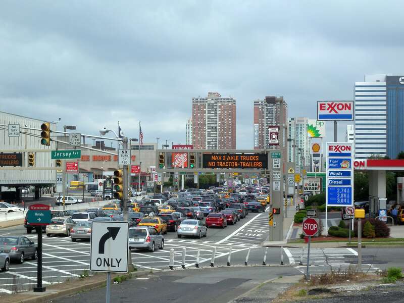 Looking east as I-78 crosses Jersey Avenue on its way to Holland Tunnel on a cloudy afternoon.