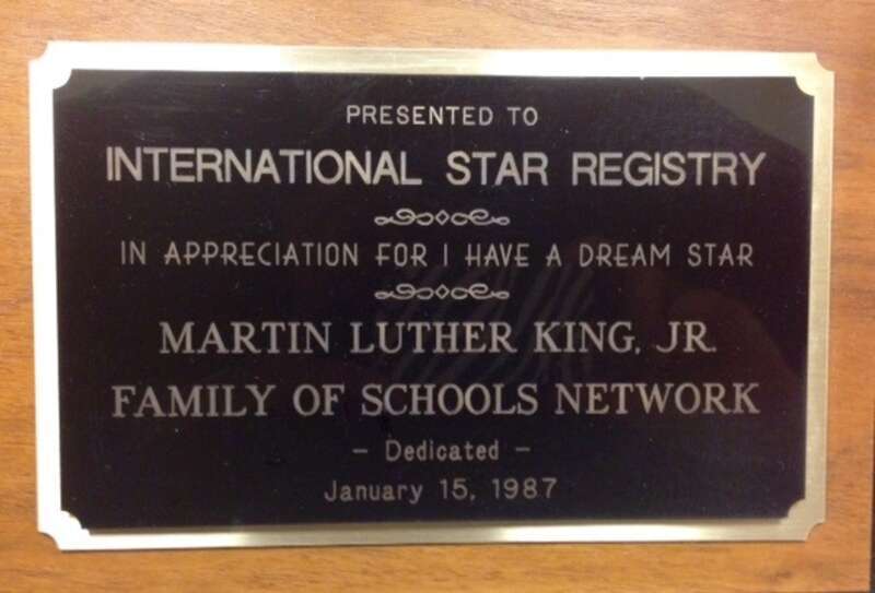 Coretta Scott King received a star in the name &quot;I Have A Dream Star&quot; from the Martin Jr. King Network of Schools and International Star Registry in honor the Late Dr. King's Birthday. Presented by Secretary of Education William Bennett and the