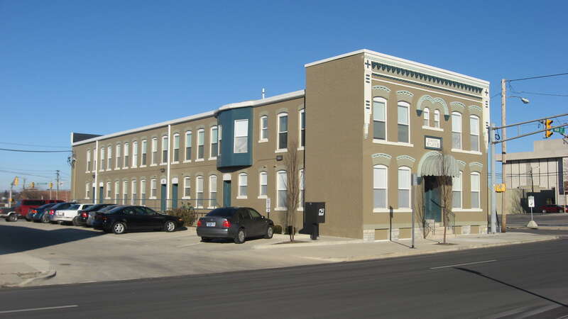 Front and western side of the Judson Building, located at 300 W. Main Street in Muncie, Indiana, United States.  Built in 1900, it is listed on the National Register of Historic Places.