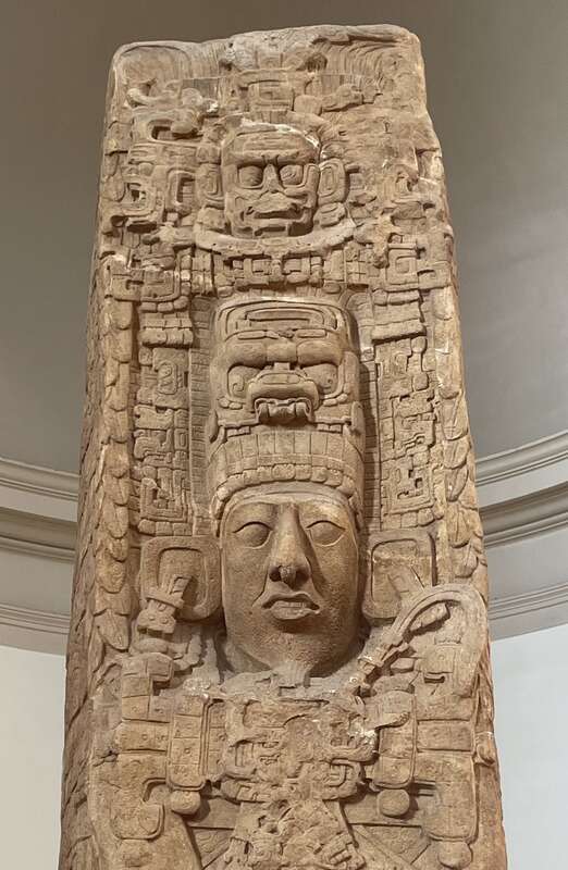 Kʼakʼ Tiliw Chan Yopaat, lord of Quiriguá as depicted on a cast of Monument 5, Stela E located at the San Diego Museum of Us.