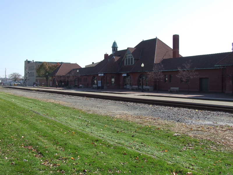 The Kalamazoo Transportation Center train station, looking south-east.