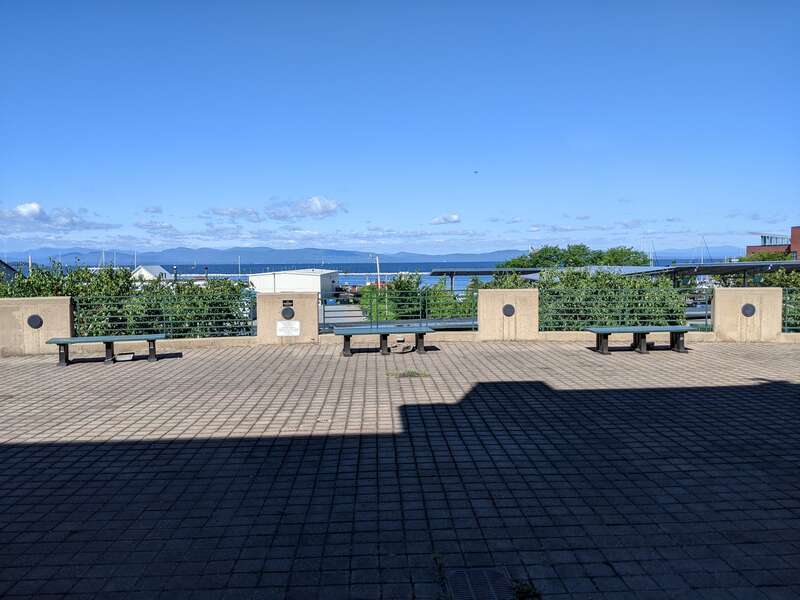 Looking at Lake Champlain from the patio at Burlington Union Station.