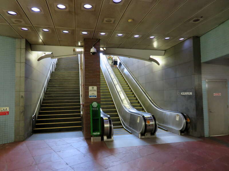 The Long Wharf exit from Aquarium station in July 2019