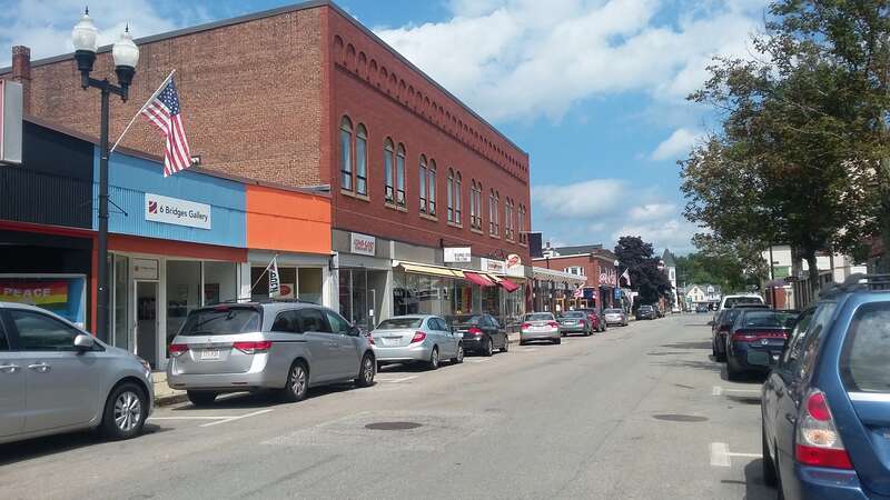 Main Street shops in downtown Maynard Massachusetts MA USA