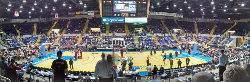 The MassMutual Center arena and convention center located in downtown Springfield, Massachusetts, USA - panoramic interior view