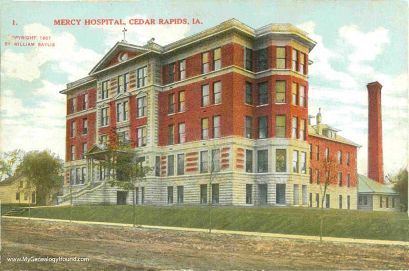 Mercy Hospital Cedar Rapids Iowa, 1903 Building, Now Demolished