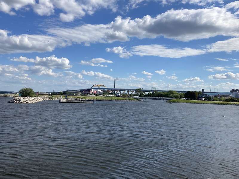 The lagoon and Henry Maier Festival Park in Milwaukee, Wisconsin (United States).