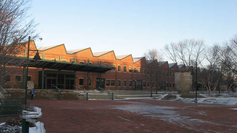 Eastern front of the former Showers Brothers Furniture Factory (now City Hall), located at 401-405 N. Morton Street in Bloomington, Indiana, United States.  Built in 1909, it is a part of the Bloomington West Side Historic District, a historic
