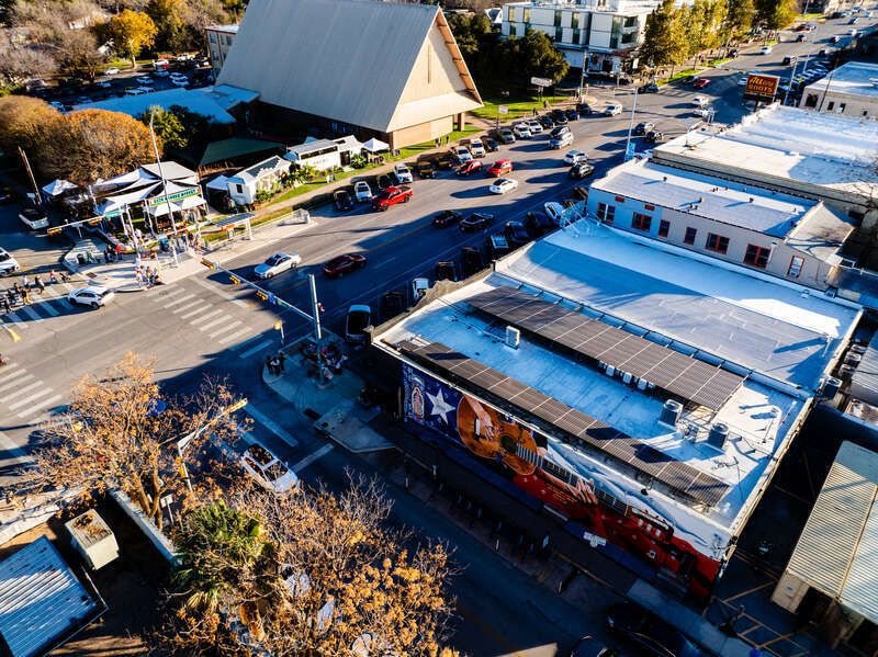 SOCO facing east with mural in shot