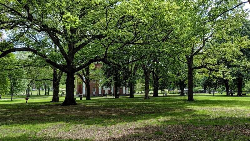 New Haven Green with Center Church on the Green, in May 2019