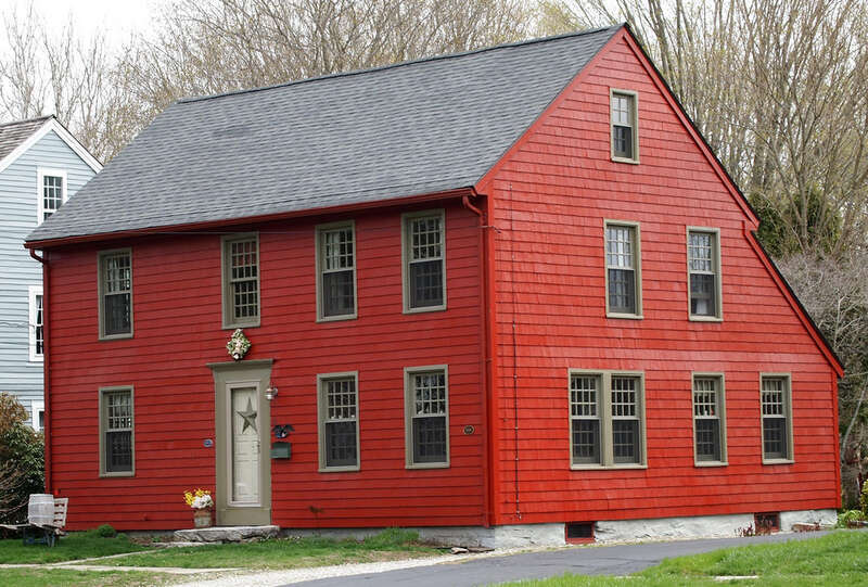 Connecticut - New London County - Norwich. Private residence (Sylvanus Jones House, 1734). National Register of Historic Places #73001951 NRIS. Photographed from across Norwichtown Green; view: E. Edit: crop.
