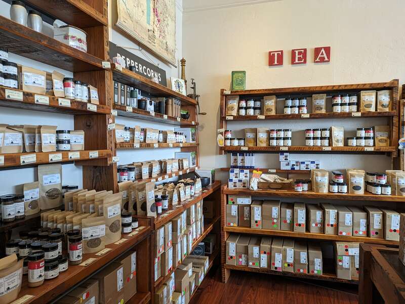 Interior of Oaktown Spice Shop, a shop in Oakland, California, United States.