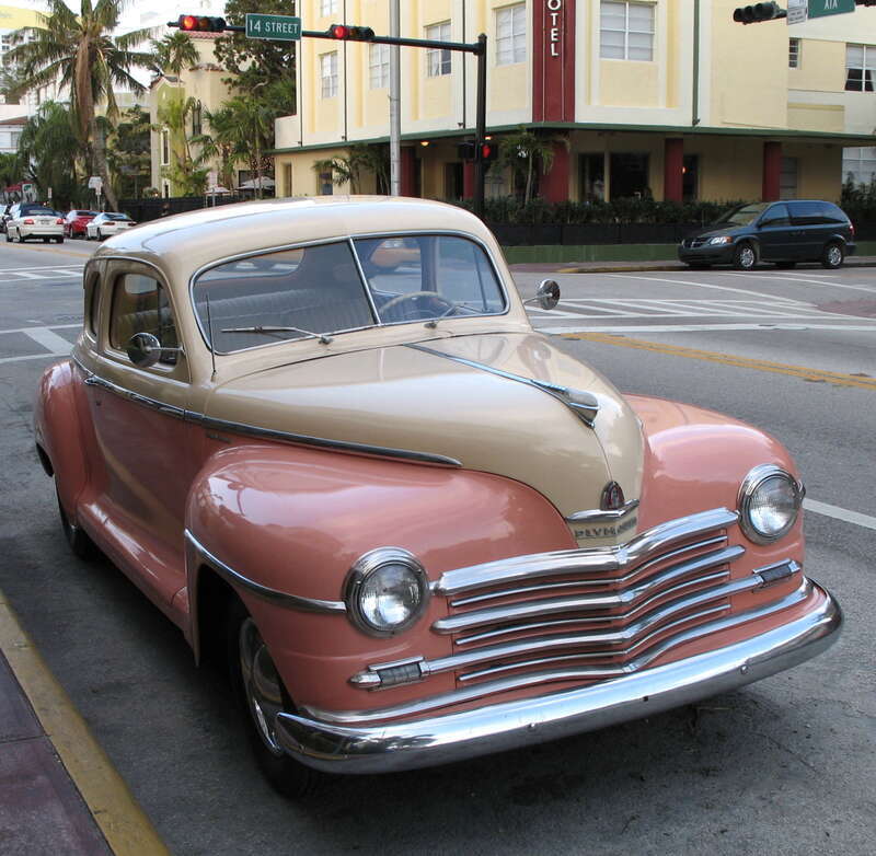 Plymouth coupe 1948 on street in Miami Beach, Florida