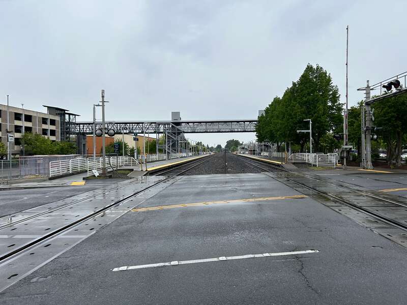 Rail tracks at Kent station in Kent, Washington
