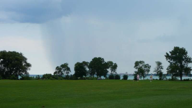 Rain over Lake Michigan in Racine, from Shoop Golf Course
