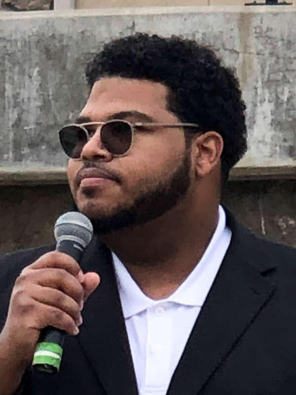 Ricky Dale Harrington Jr., Libertarian nominee for the 2020 United States Senate election in Arkansas, speaking at a joint criminal justice reform campaign event with vice presidential nominee Spike Cohen at Walter Turnbow Park in Springdale,