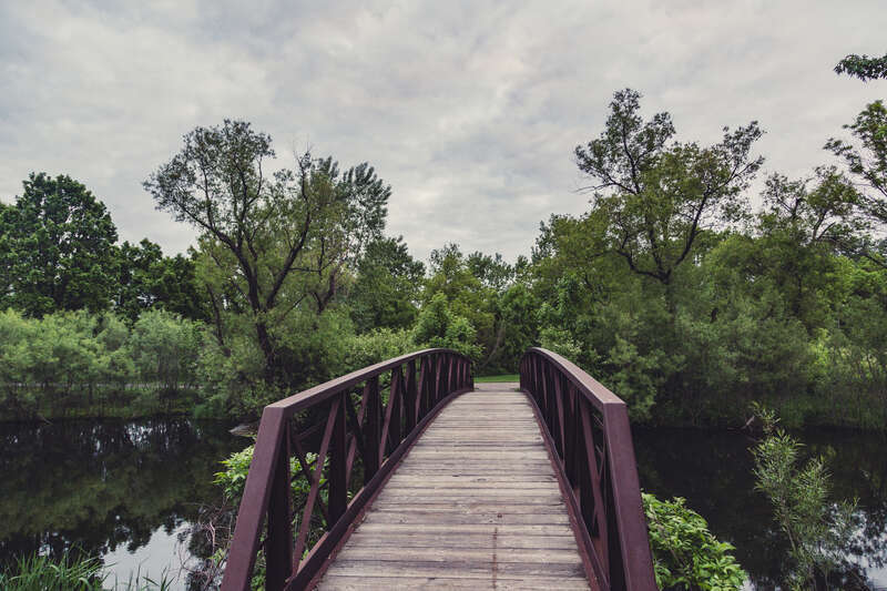 A bridge over Shingle Creek at Centennial Park, Brooklyn Center, Minnesota.