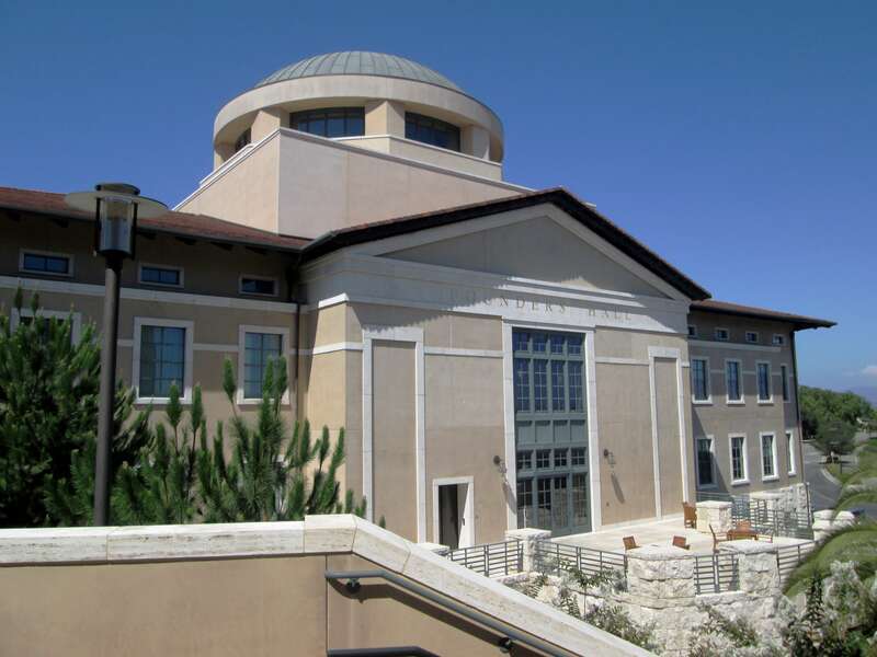 The rear of Founders Hall of Soka University of America.