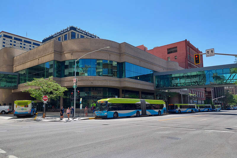 Spokane Transit Authority's main transit center, The Plaza, in July 2021