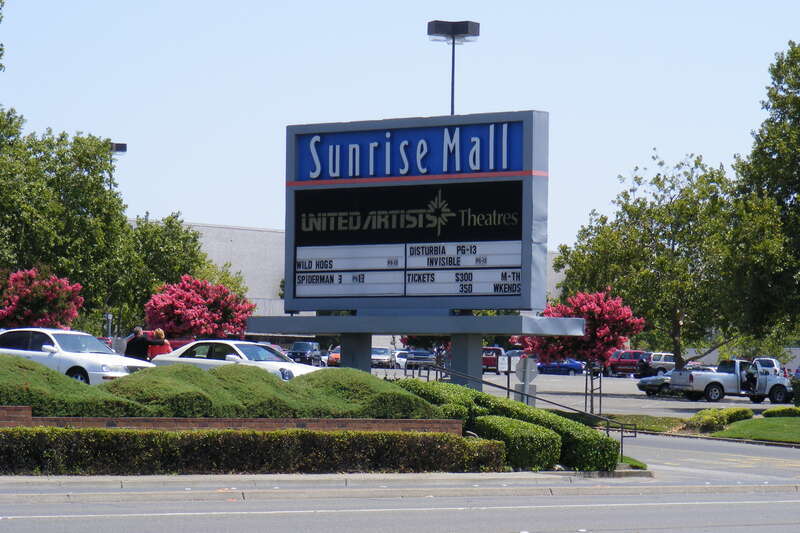 A photo of the theater sign at the Sunrise Mall in en:Citrus Heights, California.