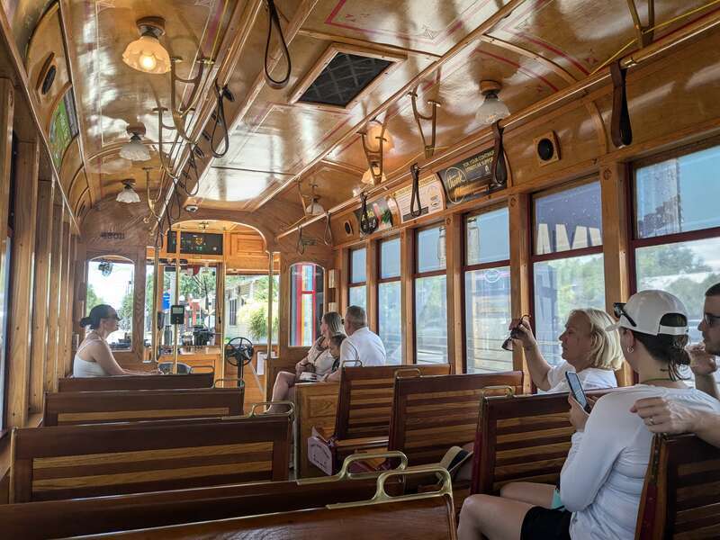 Interior view of historic-style streetcar No. 430 operated by the TECO Line Streetcar