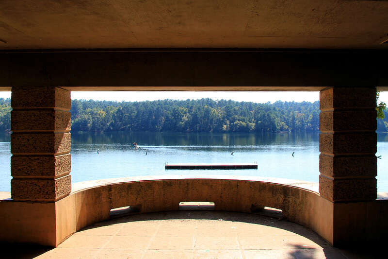 A view of Tyler State Park Lake in Smith County, Texas, United States from the bath house.