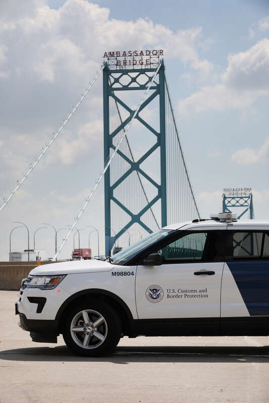 U.S. Customs and Border Protection officers conduct daily operations at the Ambassador Bridge at the Port of Detroit, Mich., August 24, 2022.
Photo by Charles Csavossy