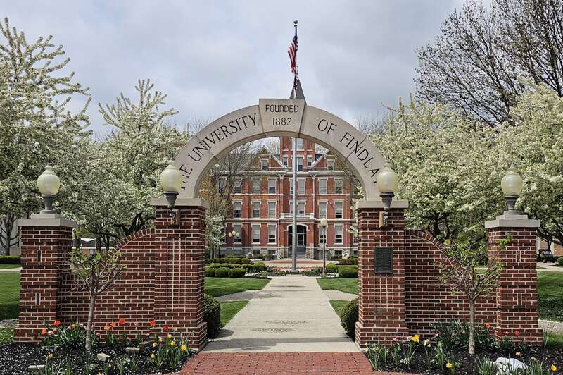 Entrance arch to the University of Findlay in Findlay, Ohio, located in front of the Old Main building