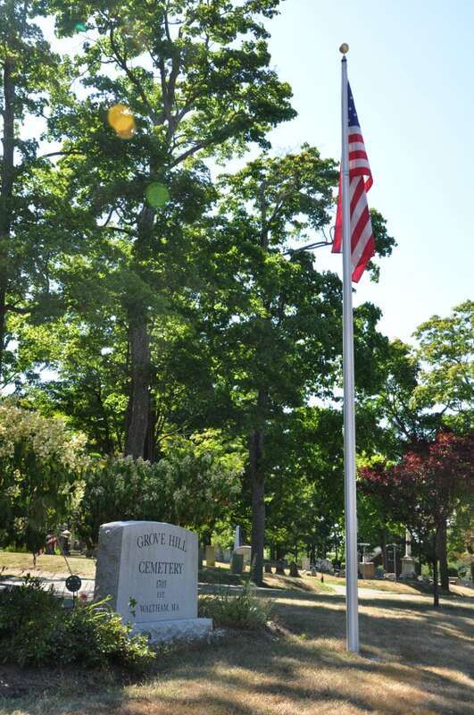 A photo of the historic Grove Hill Cemetery in Waltham, Massachusetts.
