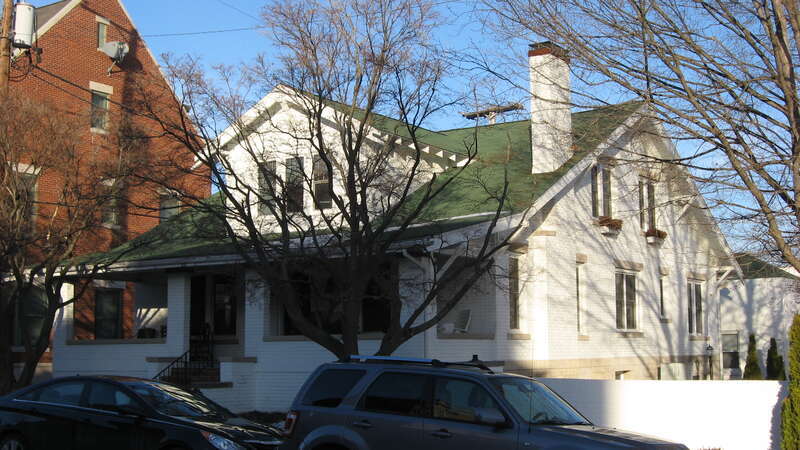 Front of the house located at 210 N. Washington Street in Bloomington, Indiana, United States.  Built in 1927, it is part of the locally-designated Old Library Historic District.