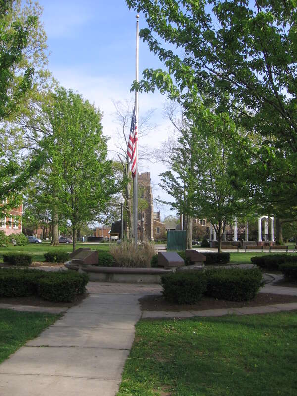 Looking south from the West Haven Green towards the Church of the Holy Spirit (Epsicopal).