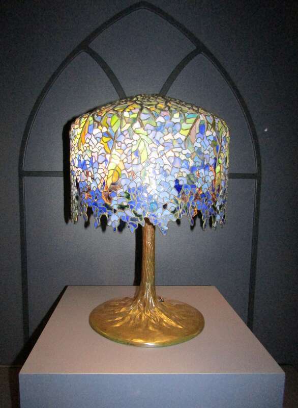 Leaded glass and bronze lamp in the BYU Museum of Art, designed by Clara Driscoll (ca. 1901).