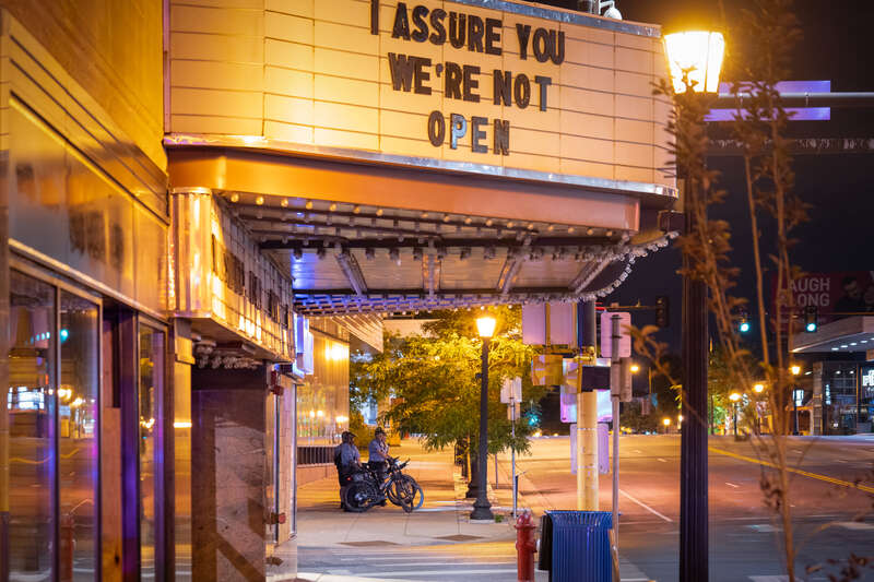 Minneapolis Police on bikes patrol Hennepin Avenue while the street is closed down due to "hot rodders".
--
This photo is part of a continuing series covering the unrest and healing in Minneapolis following the May 25th, 2020 death of George Floyd.