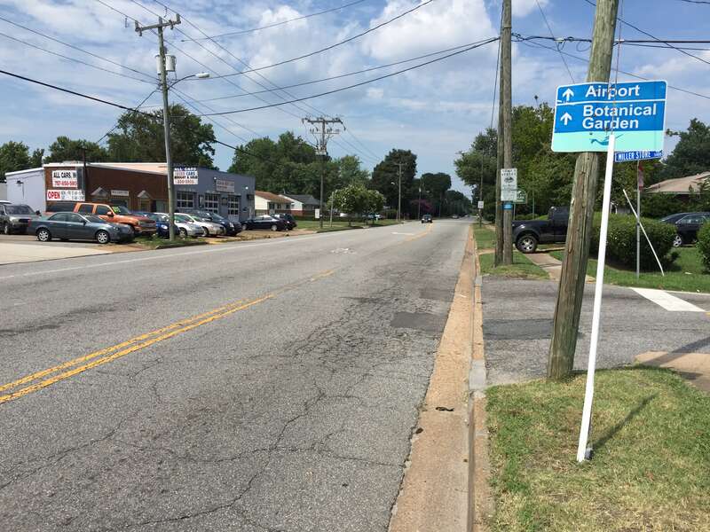 View north along Virginia State Route 192 (Azalea Garden Road) at Virginia State Route 165 (Military Highway) in Norfolk, Virginia