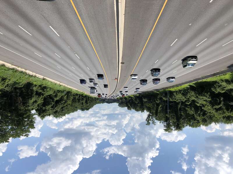 View southwest along Interstate 695 (Baltimore Beltway) from the overpass for Stevenson Road in Pikesville, Baltimore County, Maryland