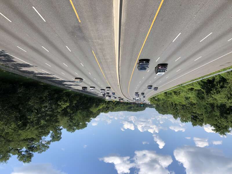 View northeast along Interstate 695 (Baltimore Beltway) from the overpass for Stevenson Road in Pikesville, Baltimore County, Maryland