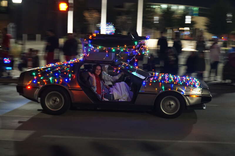 A DMC DeLorean in the 2019 Arlington Holiday Lights Parade in Arlington, Texas (United States).