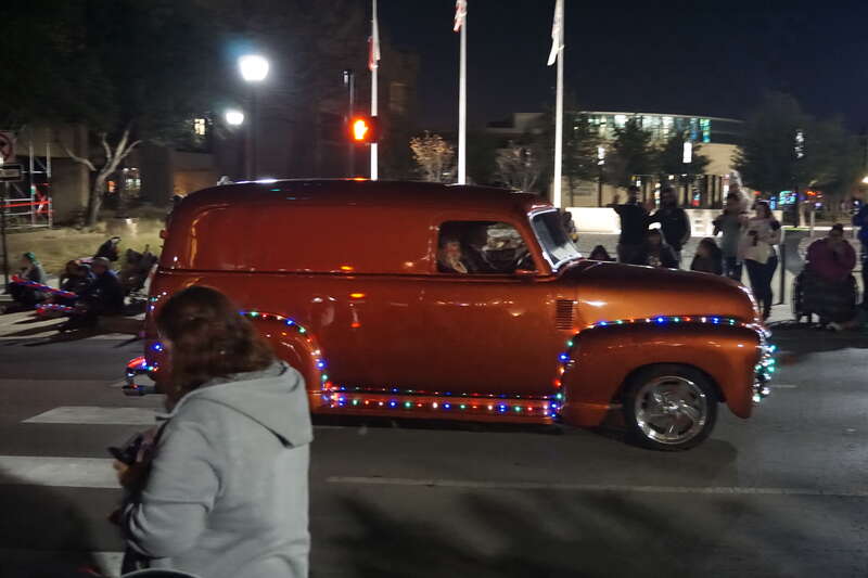 A Chevrolet Advance Design panel van in the 2019 Arlington Holiday Lights Parade in Arlington, Texas (United States).