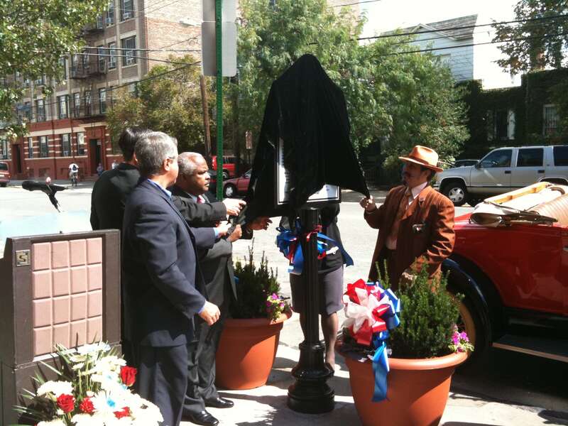 Dedication ceremony in Union City, New Jersey for a historical marker honoring painter William Ranney, who lived in Union City (when it was formerly West Hoboken), September 18, 2010. The marker, which is the fourth one Union City has dedicated for