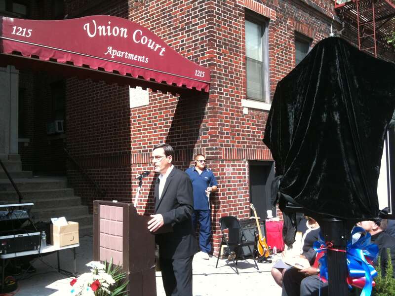 Dedication ceremony in Union City, New Jersey for a historical marker honoring painter William Ranney, who lived in Union City (when it was formerly West Hoboken), September 18, 2010. The marker, which is the fourth one Union City has dedicated for