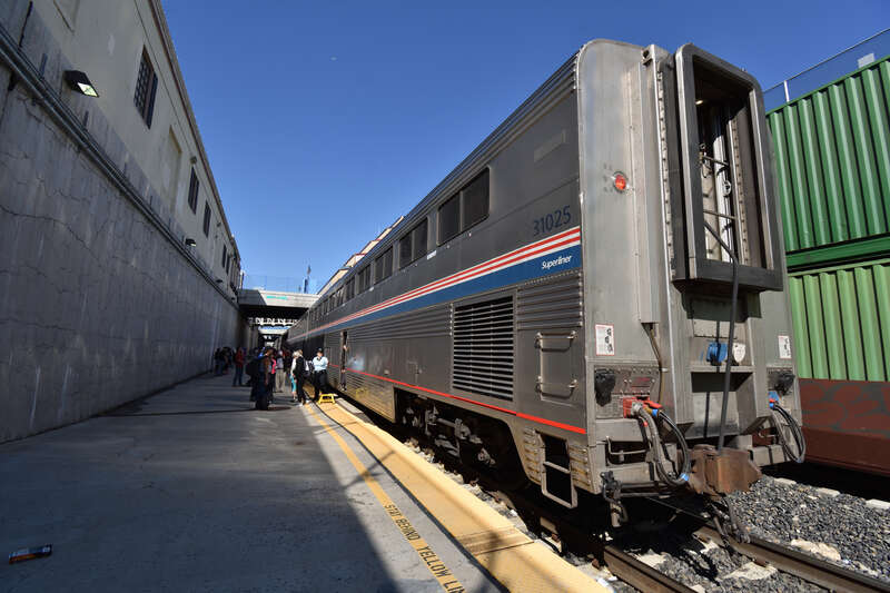 Amtrak's California Zephyr train at Reno station in August 2022