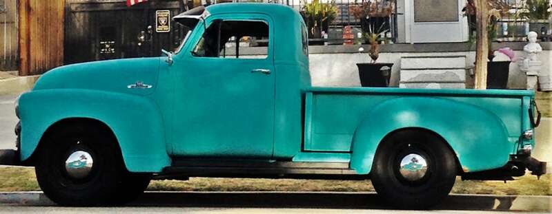 A 1950's Chevy truck, seen parked in a residential neighborhood somewhere in Alhambra.