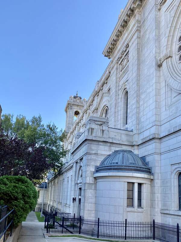 Built between 1907 and 1914, this Beaux Arts-style Cathedral Basilica was designed by Emmanuel L. Masqueray for the Roman Catholic Archdiocese of Saint Paul and Minneapolis.  The church replaced the previous Church of the Immaculate Conception, a