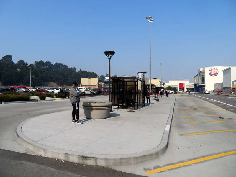 SamTrans bus platform at Serramonte Center in November 2018