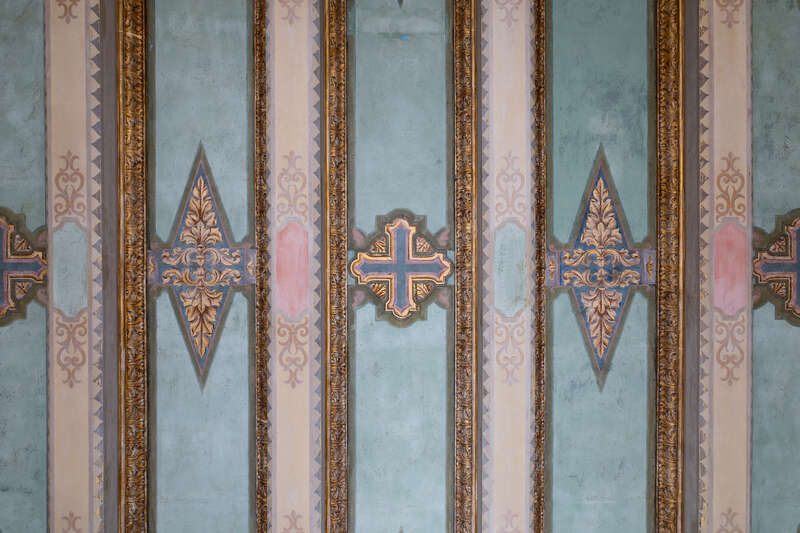 Ceiling at the entrance to Saint Vincent de Paul Roman Catholic Church, Los Angeles, California, US
