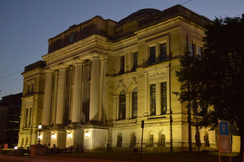 Front and northern side of the Clark County Courthouse, located at 101 N. Limestone Street (along U.S. Route 40/State Route 4/State Route 41) in Springfield, Ohio, United States.  It was built in 1924.