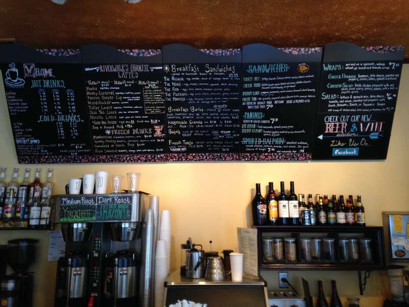 A Nashua, New Hampshire's coffee house's counter and menu display